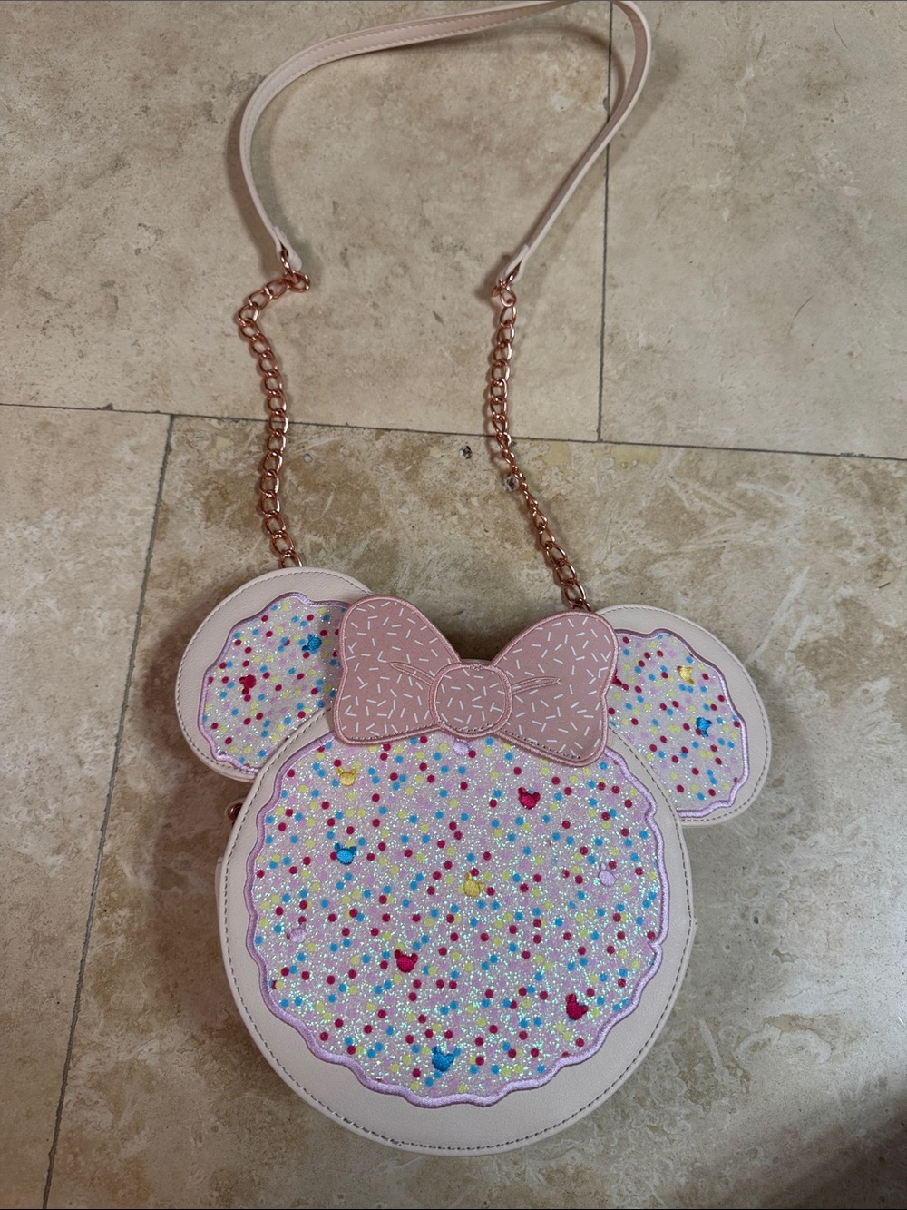 Danielle Nicole Pink Minnie Ear Crossbody Bag with Multicolor Glitter